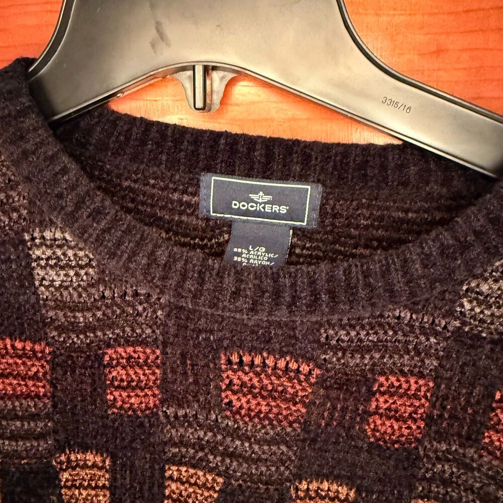 Dockers 90s Textured Knit Crewneck Dad Sweater Black/Rust Men's Size L